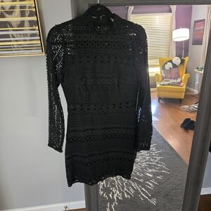 Lulus Black Crochet Long-Sleeve Mini Dress - Elegant Women's Dress